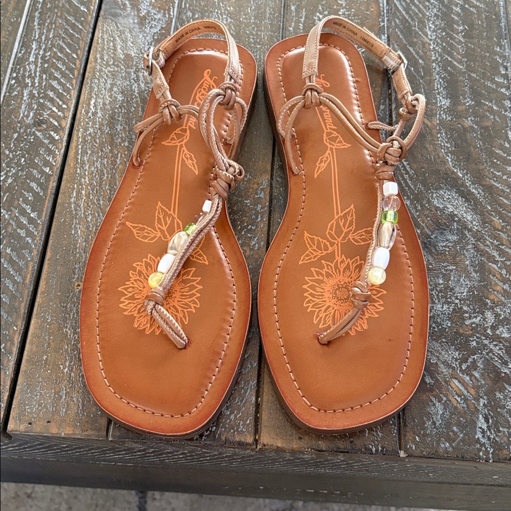 Lucky Brand Tan Beaded Sandals